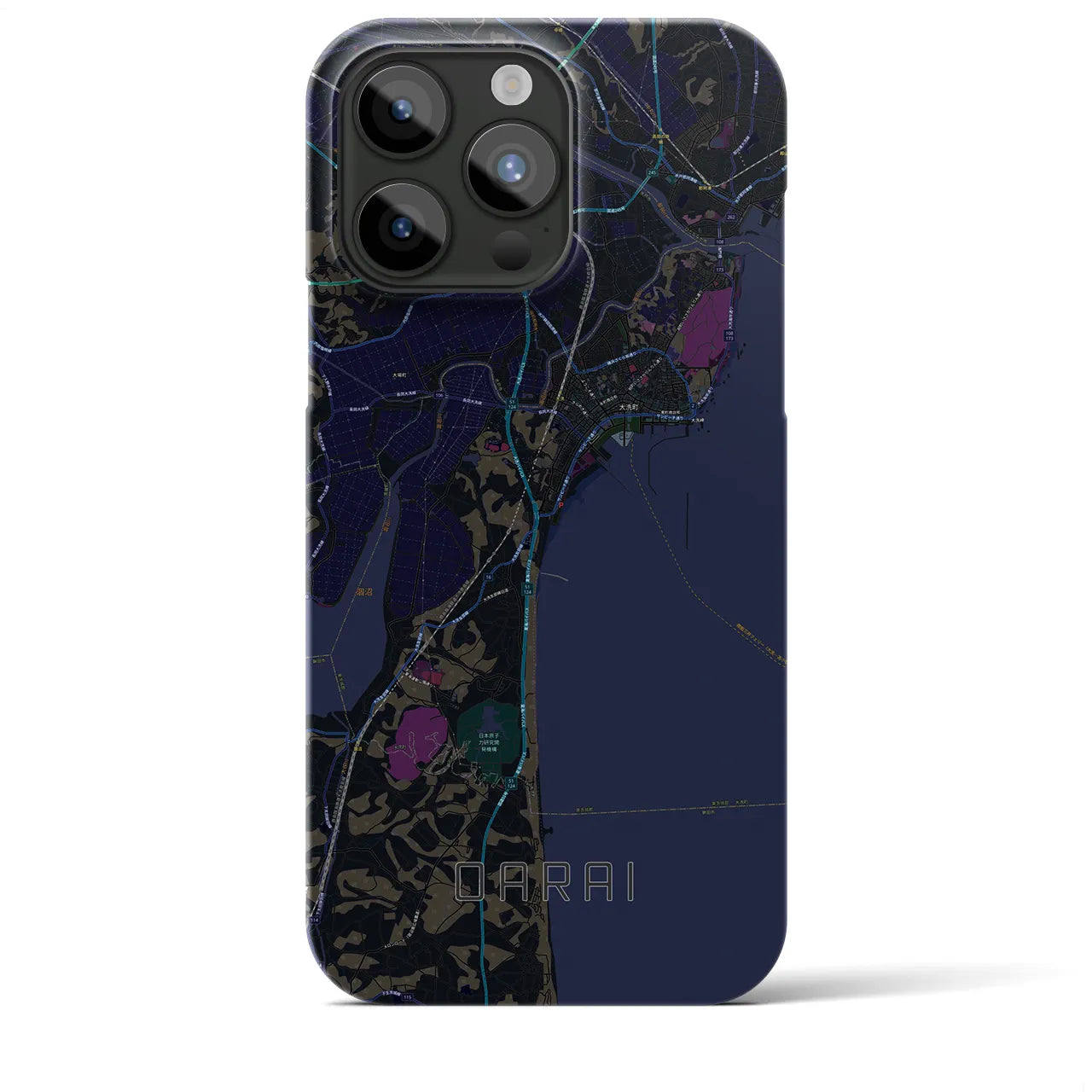 【大洗】地図柄iPhoneケース（バックカバータイプ・ブラック）iPhone 15 Pro Max 用