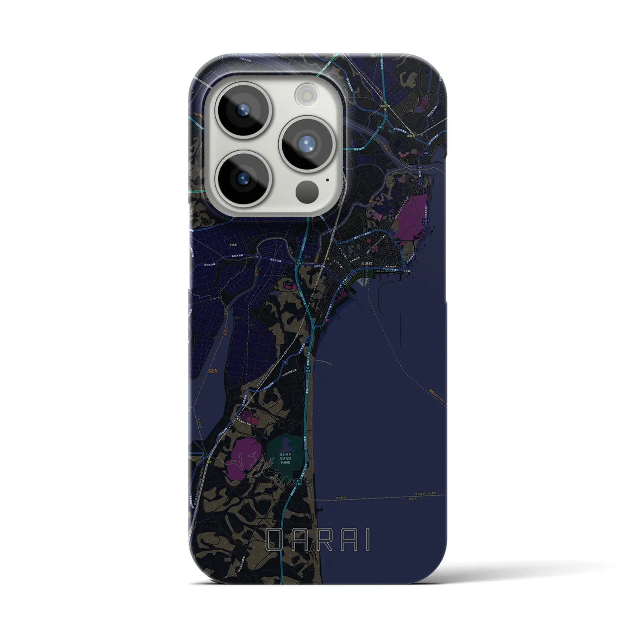 【大洗】地図柄iPhoneケース（バックカバータイプ・ブラック）iPhone 15 Pro 用