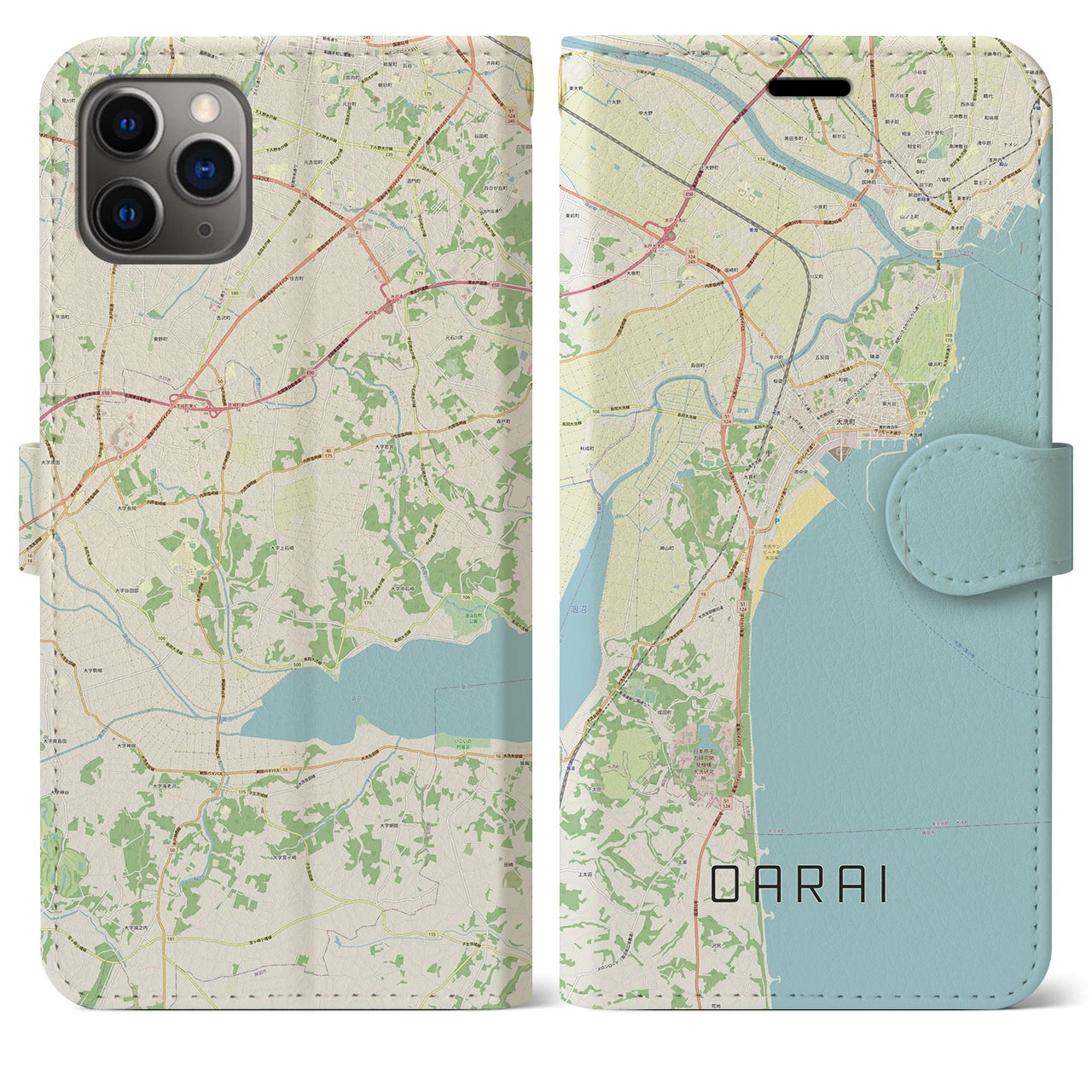 【大洗】地図柄iPhoneケース（手帳両面タイプ・ナチュラル）iPhone 11 Pro Max 用