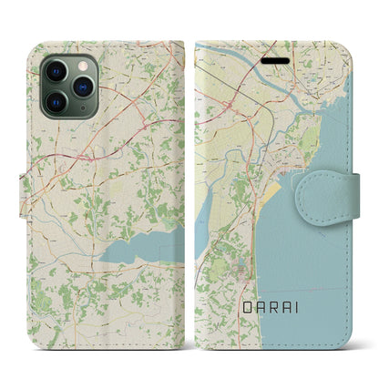 【大洗（茨城県）】地図柄iPhoneケース（手帳タイプ）ナチュラル・iPhone 11 Pro 用