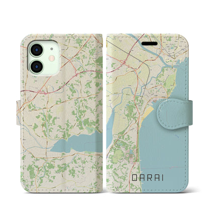 【大洗（茨城県）】地図柄iPhoneケース（手帳タイプ）ナチュラル・iPhone 12 mini 用