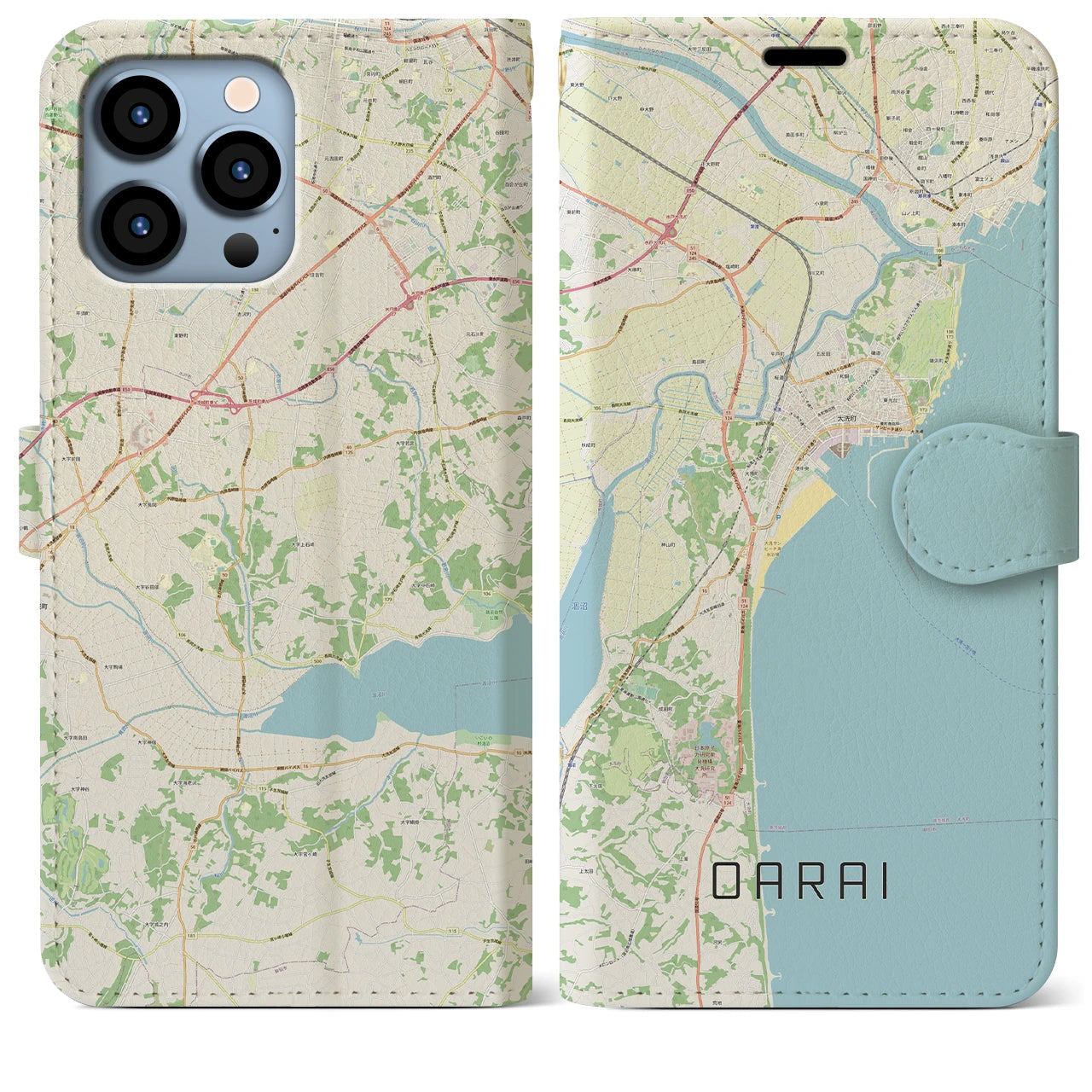【大洗】地図柄iPhoneケース（手帳両面タイプ・ナチュラル）iPhone 13 Pro Max 用