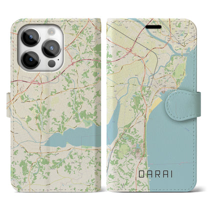 【大洗（茨城県）】地図柄iPhoneケース（手帳タイプ）ナチュラル・iPhone 14 Pro 用