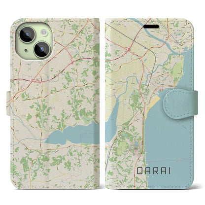 【大洗（茨城県）】地図柄iPhoneケース（手帳タイプ）ナチュラル・iPhone 15 用