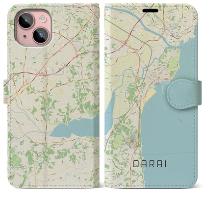 【大洗（茨城県）】地図柄iPhoneケース（手帳タイプ）ナチュラル・iPhone 15 Plus 用