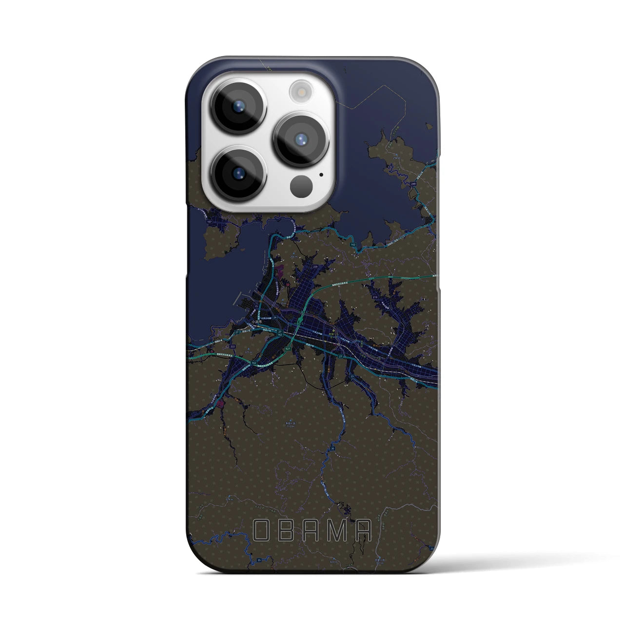 【小浜】地図柄iPhoneケース（バックカバータイプ・ブラック）iPhone 14 Pro 用