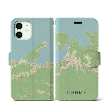 【小浜（福井県）】地図柄iPhoneケース（手帳タイプ）ナチュラル・iPhone 12 mini 用