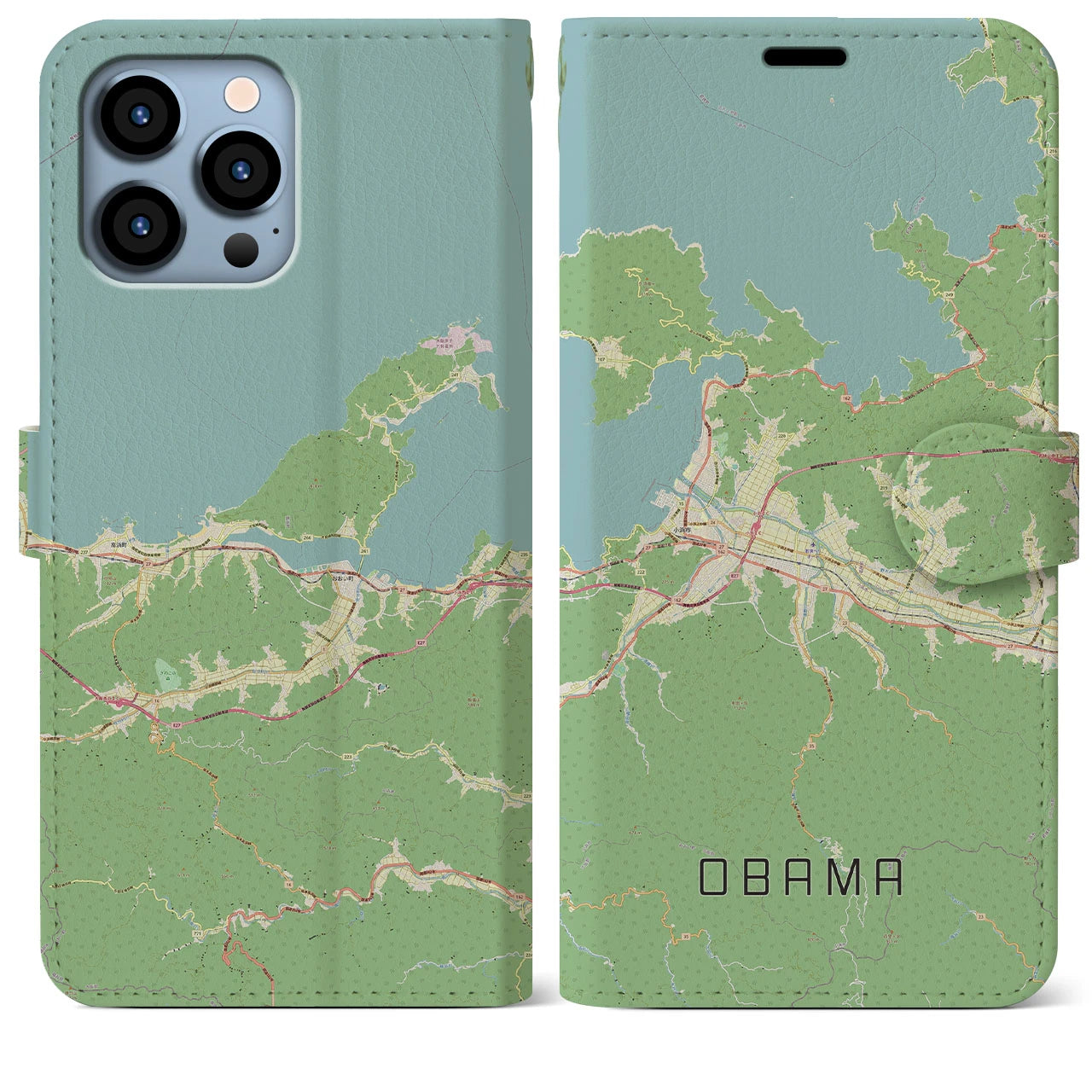 【小浜】地図柄iPhoneケース（手帳両面タイプ・ナチュラル）iPhone 13 Pro Max 用