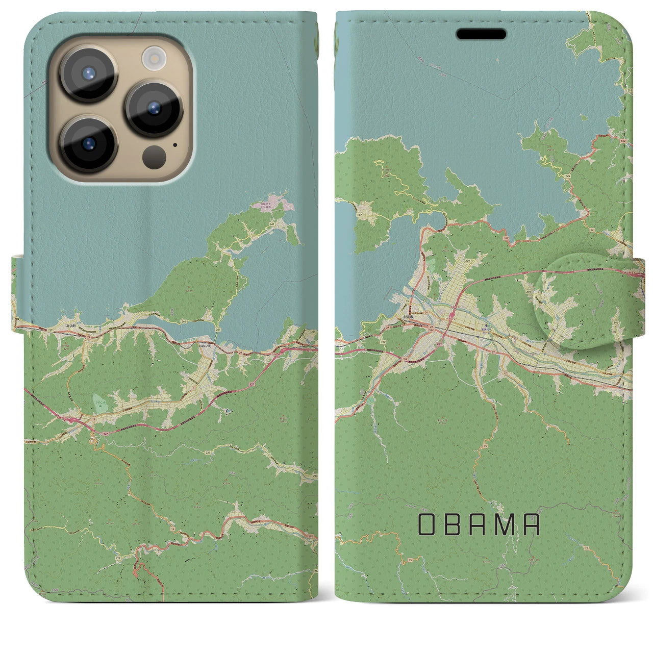 【小浜】地図柄iPhoneケース（手帳両面タイプ・ナチュラル）iPhone 14 Pro Max 用