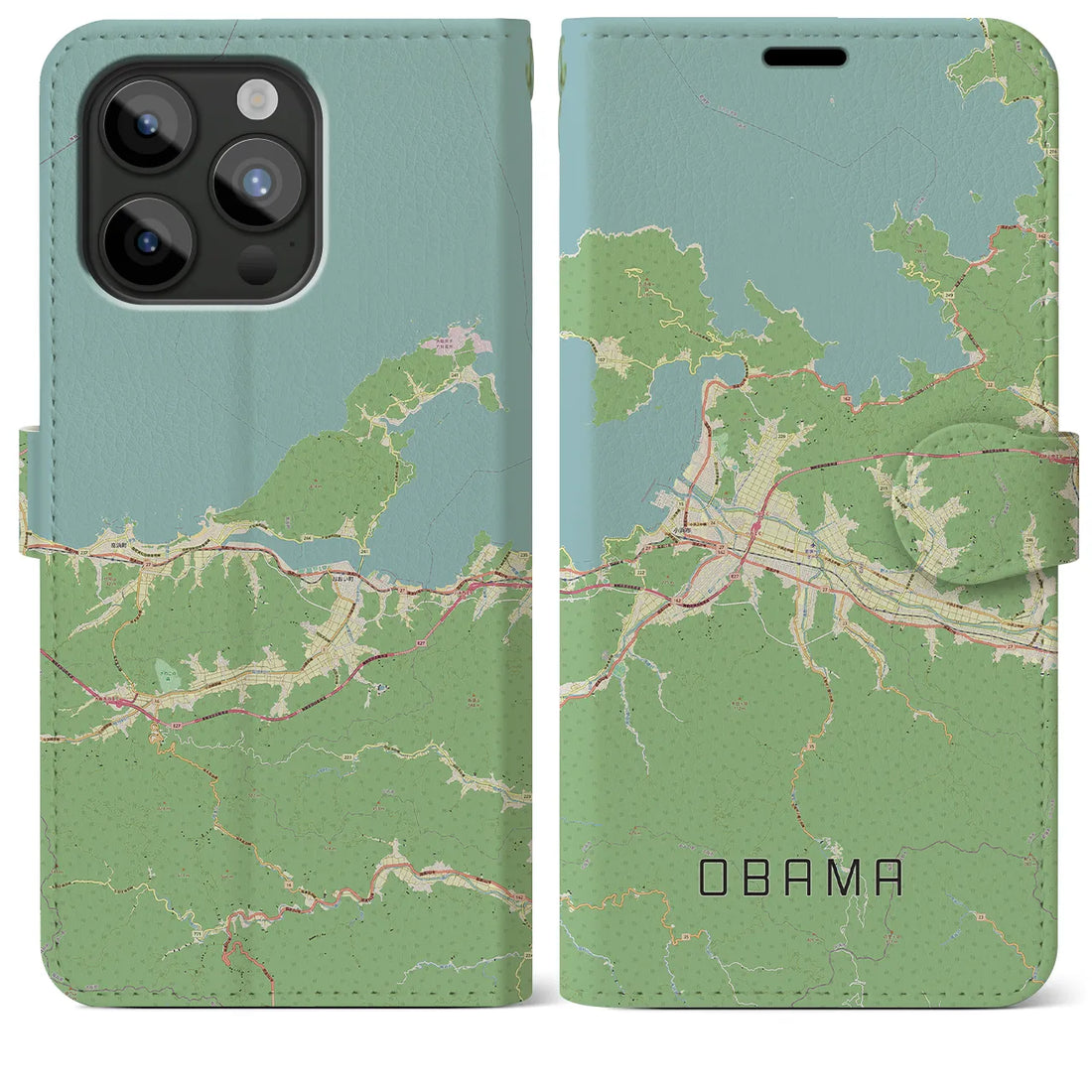 【小浜】地図柄iPhoneケース（手帳両面タイプ・ナチュラル）iPhone 15 Pro Max 用