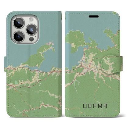 【小浜（福井県）】地図柄iPhoneケース（手帳タイプ）ナチュラル・iPhone 15 Pro 用