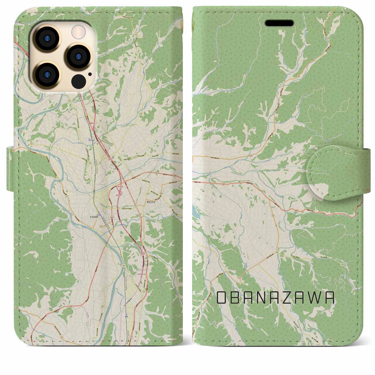 【尾花沢】地図柄iPhoneケース（手帳両面タイプ・ナチュラル）iPhone 12 Pro Max 用