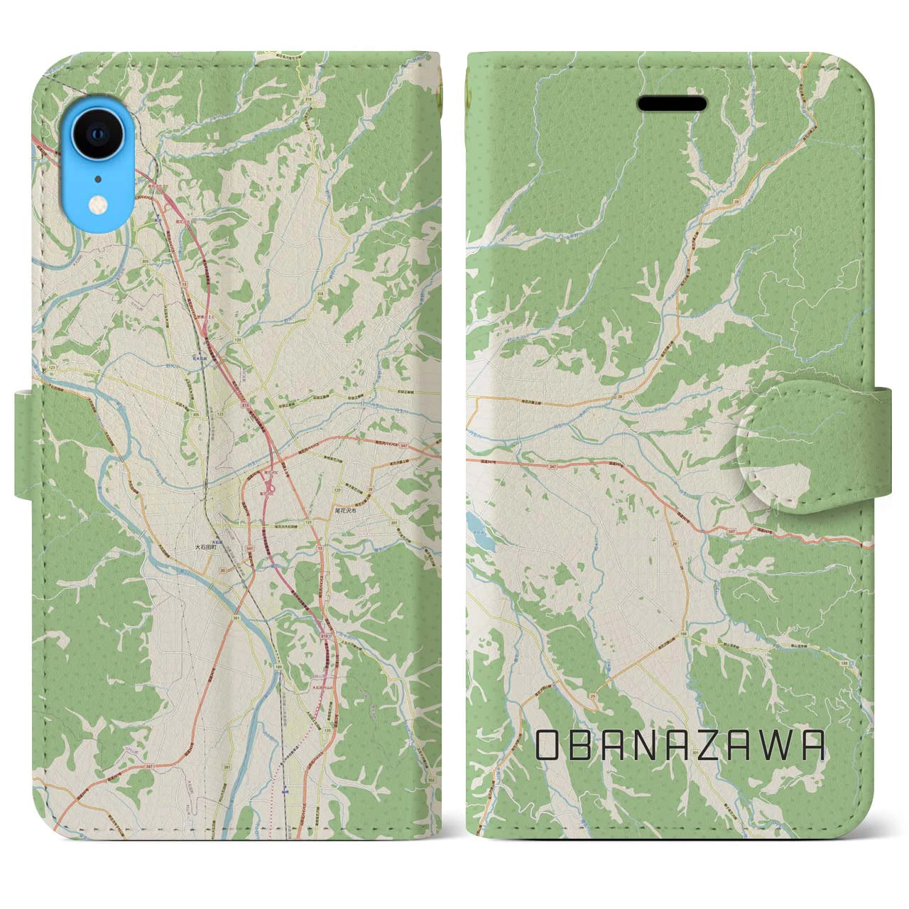 【尾花沢】地図柄iPhoneケース（手帳両面タイプ・ナチュラル）iPhone XR 用