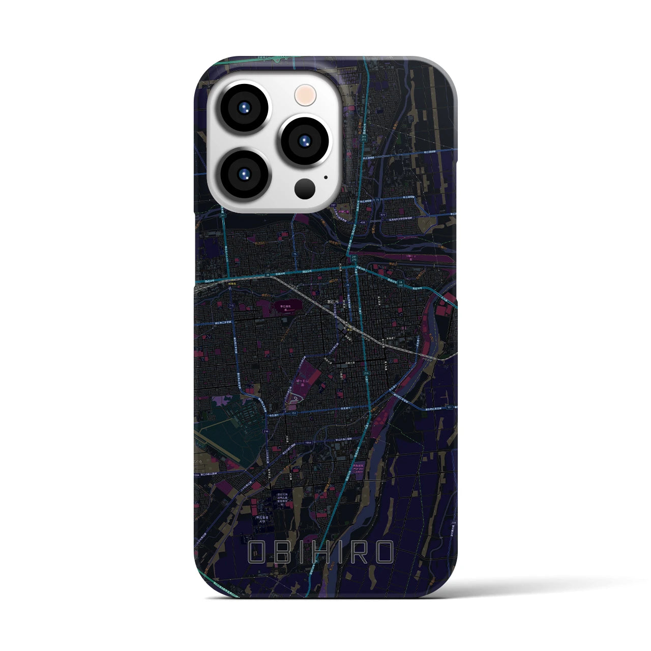 【帯広】地図柄iPhoneケース（バックカバータイプ・ブラック）iPhone 13 Pro 用