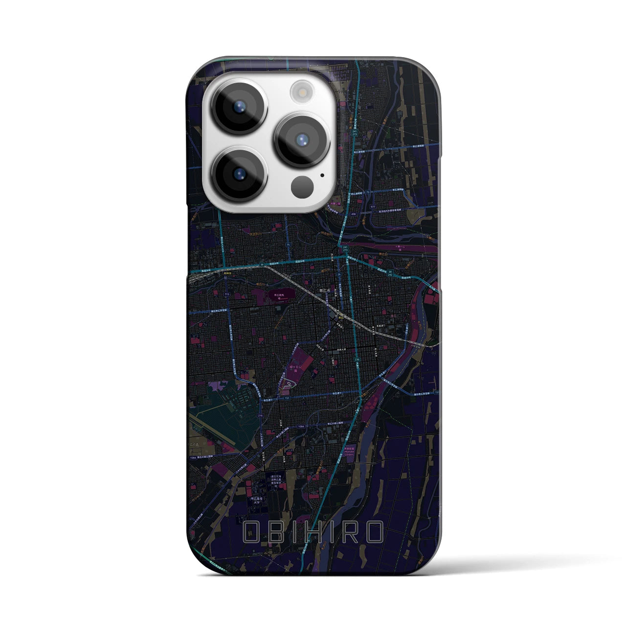 【帯広】地図柄iPhoneケース（バックカバータイプ・ブラック）iPhone 14 Pro 用