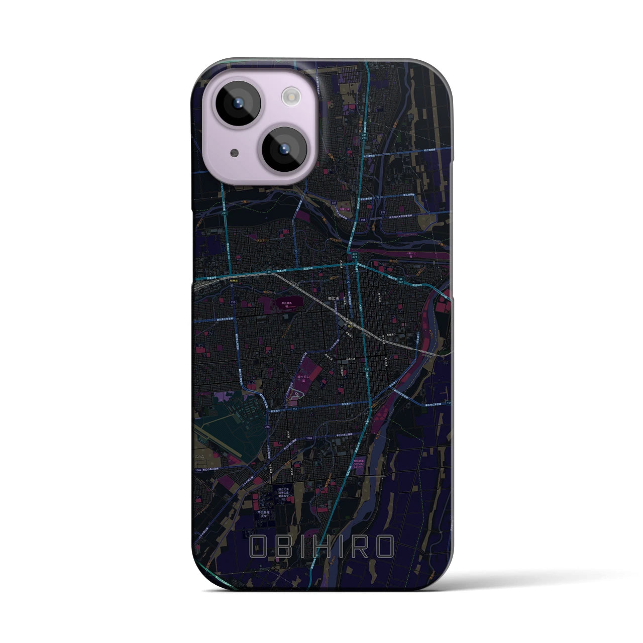 【帯広】地図柄iPhoneケース（バックカバータイプ・ブラック）iPhone 14 用