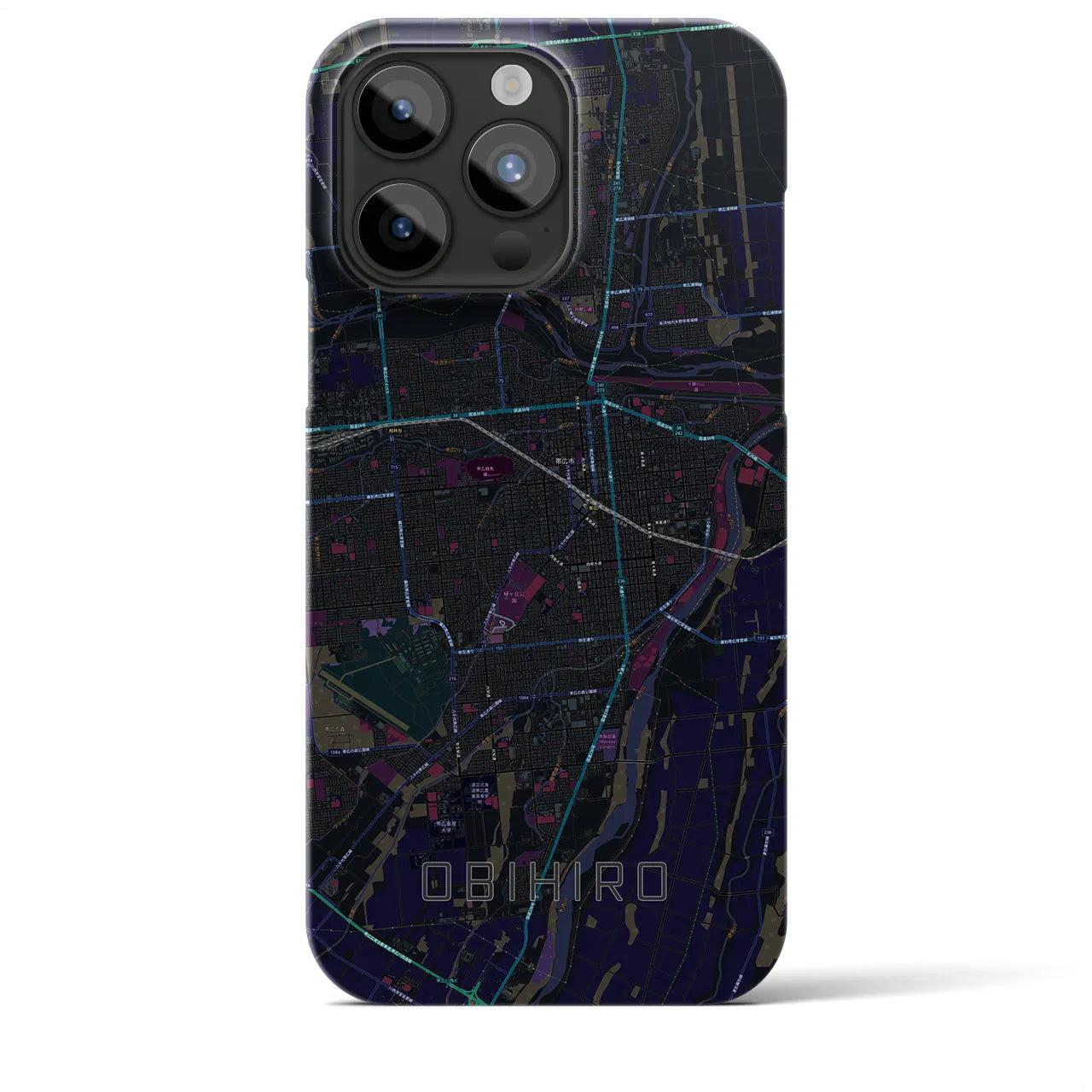 【帯広】地図柄iPhoneケース（バックカバータイプ・ブラック）iPhone 15 Pro Max 用