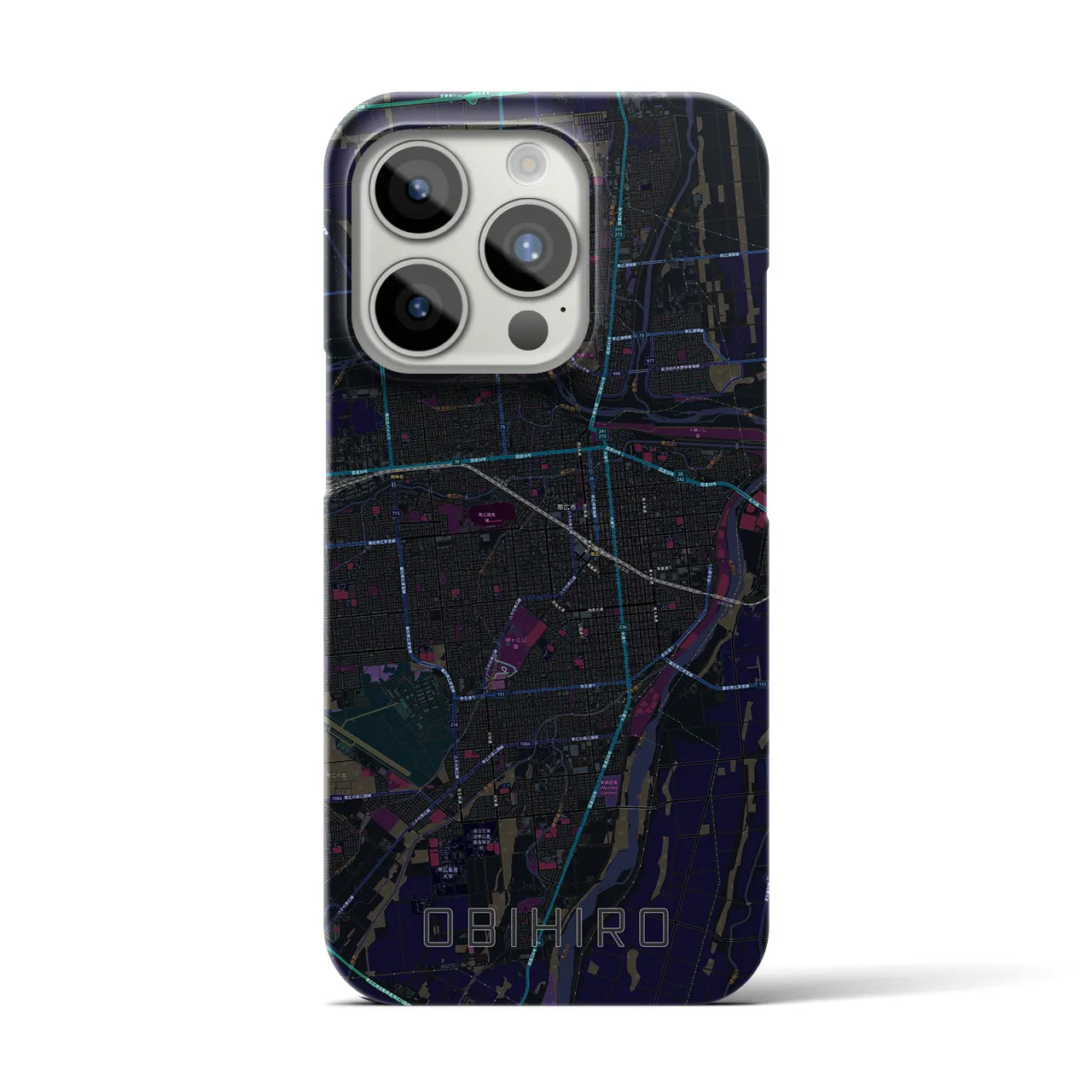 【帯広】地図柄iPhoneケース（バックカバータイプ・ブラック）iPhone 15 Pro 用