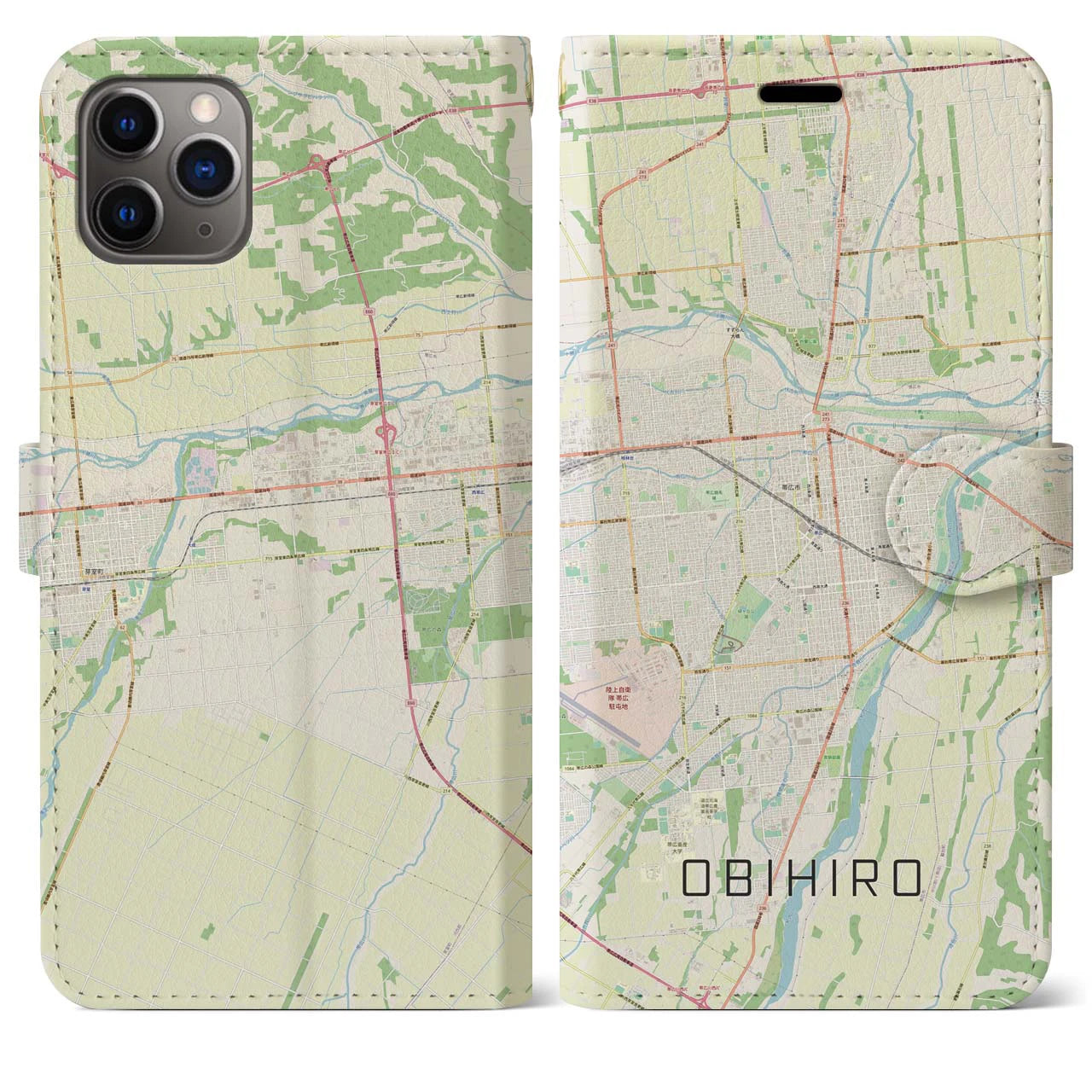 【帯広】地図柄iPhoneケース（手帳両面タイプ・ナチュラル）iPhone 11 Pro Max 用