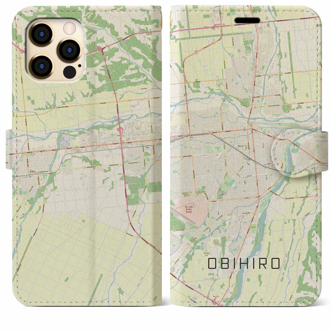 【帯広】地図柄iPhoneケース（手帳両面タイプ・ナチュラル）iPhone 12 Pro Max 用