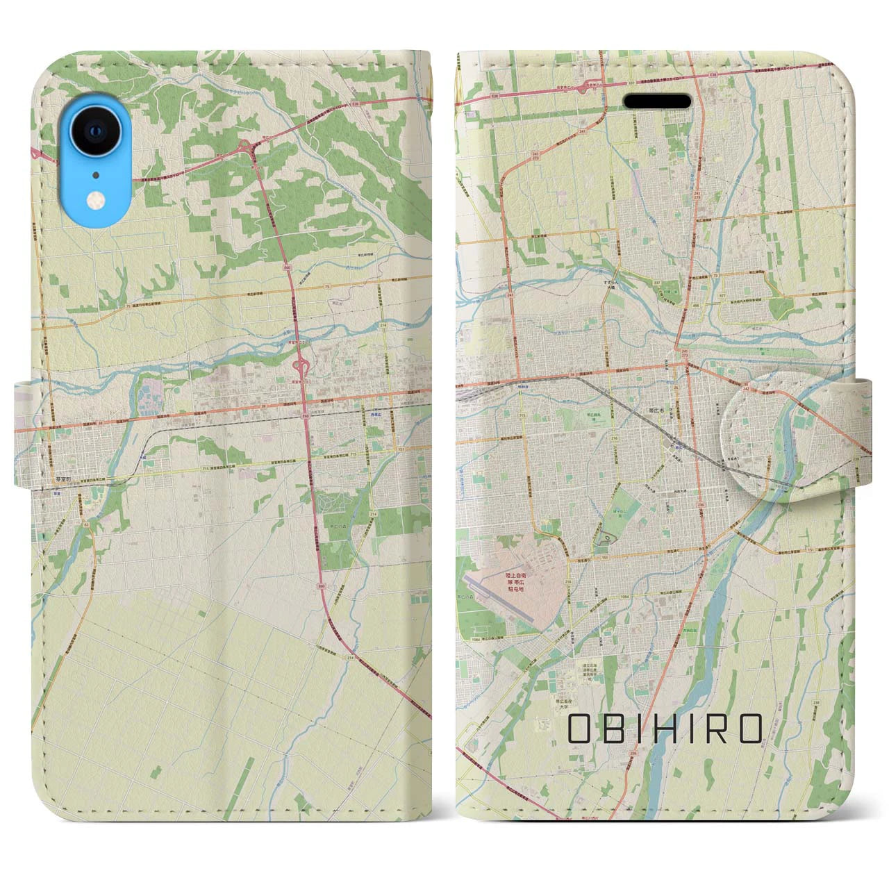 【帯広】地図柄iPhoneケース（手帳両面タイプ・ナチュラル）iPhone XR 用