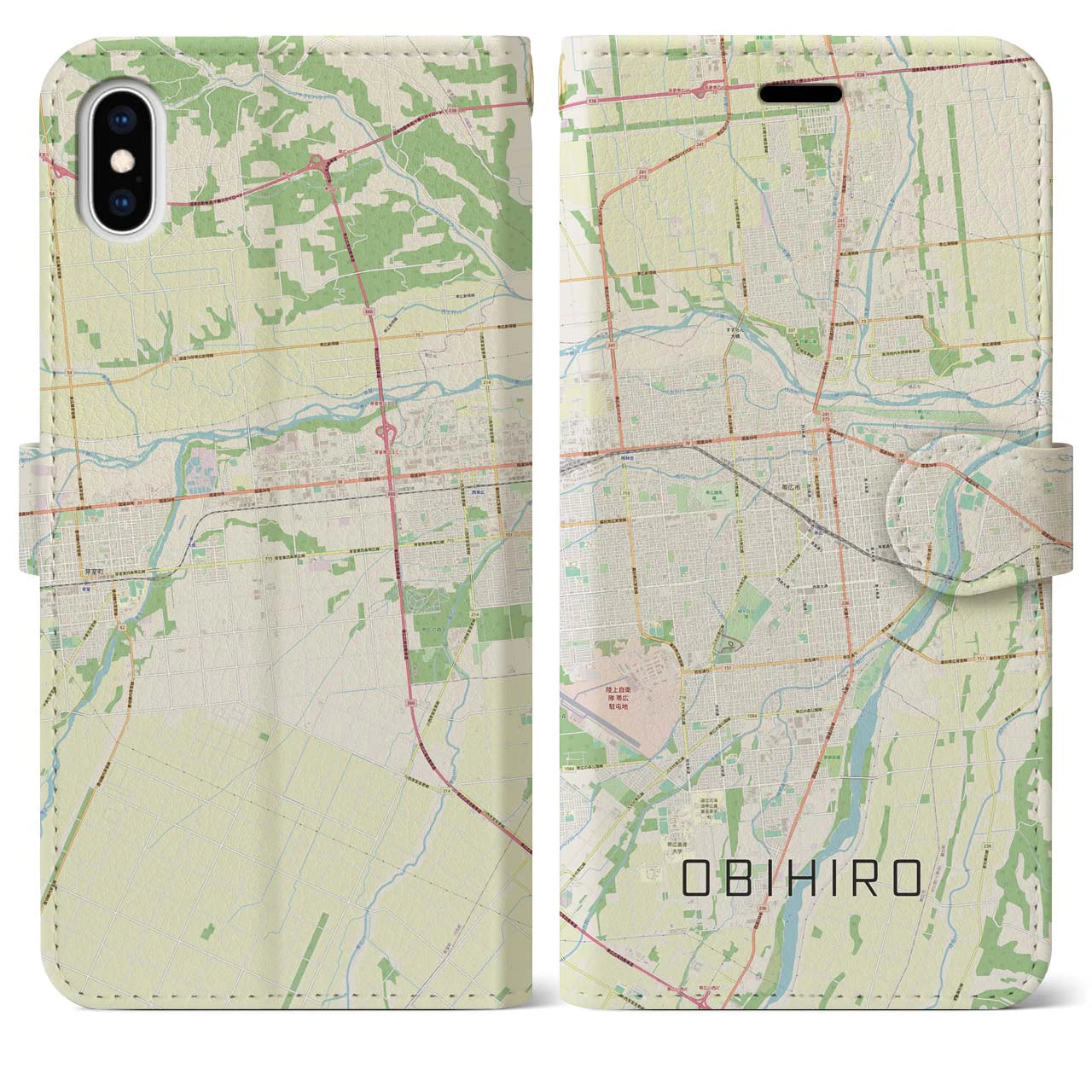 【帯広】地図柄iPhoneケース（手帳両面タイプ・ナチュラル）iPhone XS Max 用