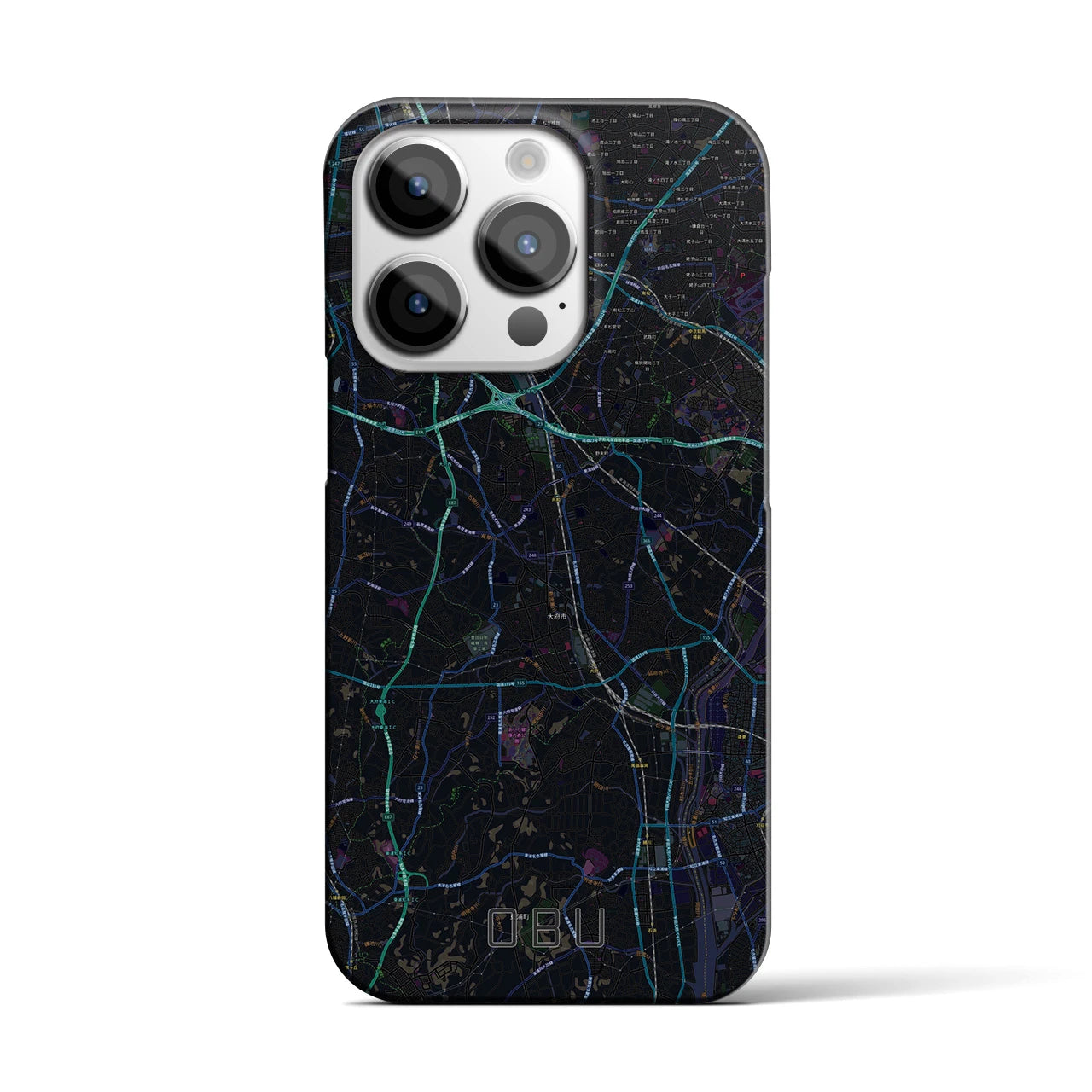 【大府】地図柄iPhoneケース（バックカバータイプ・ブラック）iPhone 14 Pro 用