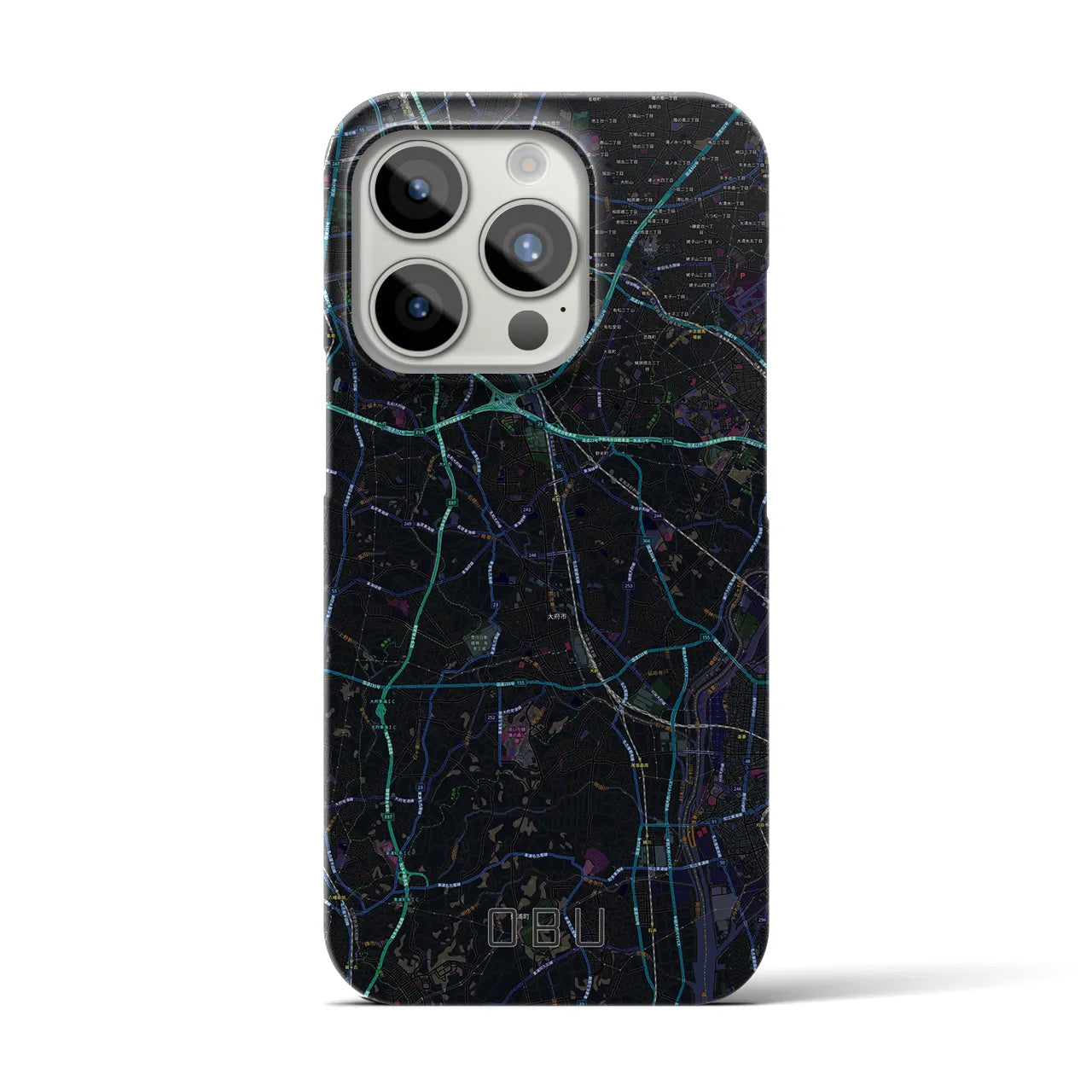 【大府】地図柄iPhoneケース（バックカバータイプ・ブラック）iPhone 15 Pro 用