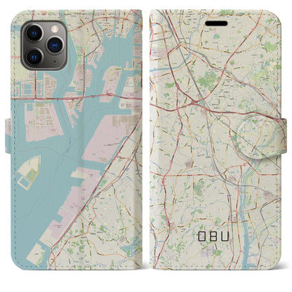 【大府（愛知県）】地図柄iPhoneケース（手帳タイプ）ナチュラル・iPhone 11 Pro Max 用