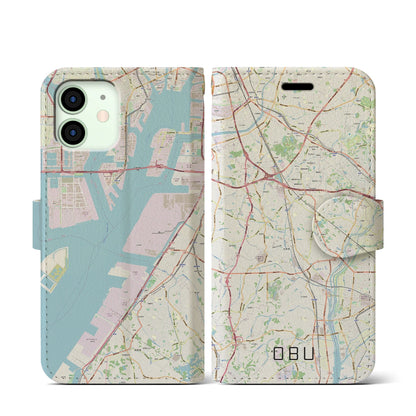 【大府（愛知県）】地図柄iPhoneケース（手帳タイプ）ナチュラル・iPhone 12 mini 用