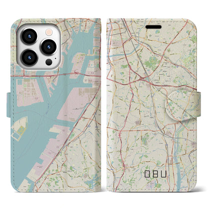 【大府（愛知県）】地図柄iPhoneケース（手帳タイプ）ナチュラル・iPhone 13 Pro 用