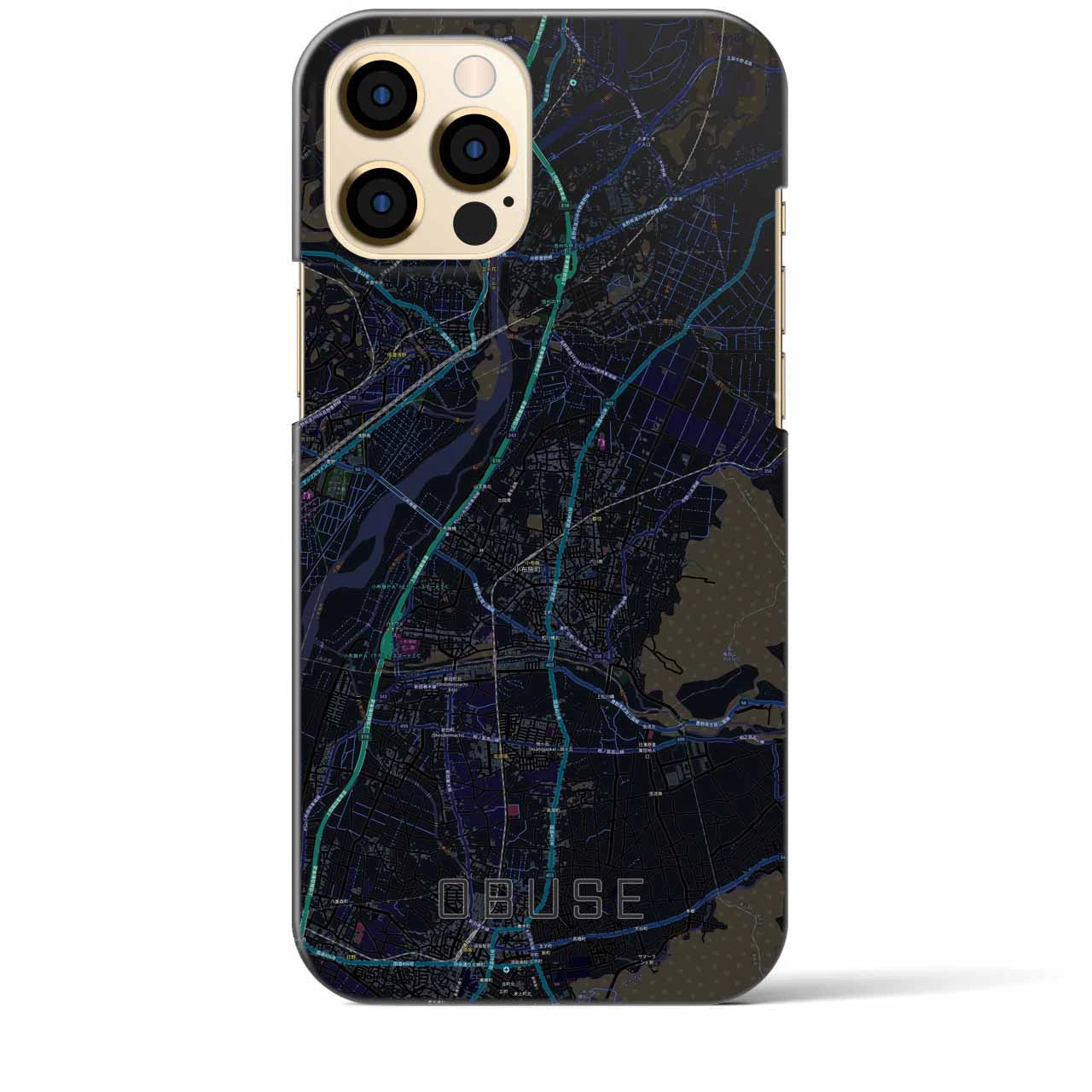 【小布施】地図柄iPhoneケース（バックカバータイプ・ブラック）iPhone 12 Pro Max 用