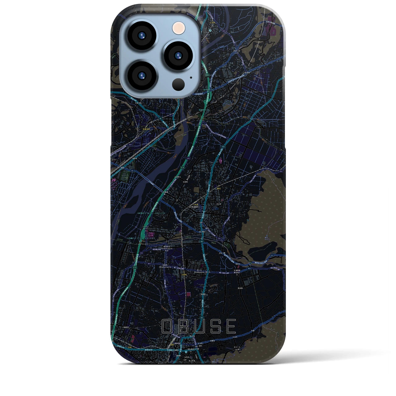 【小布施】地図柄iPhoneケース（バックカバータイプ・ブラック）iPhone 13 Pro Max 用