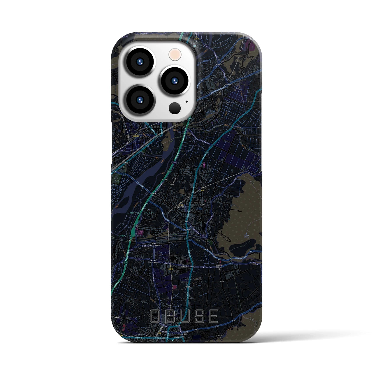 【小布施】地図柄iPhoneケース（バックカバータイプ・ブラック）iPhone 13 Pro 用