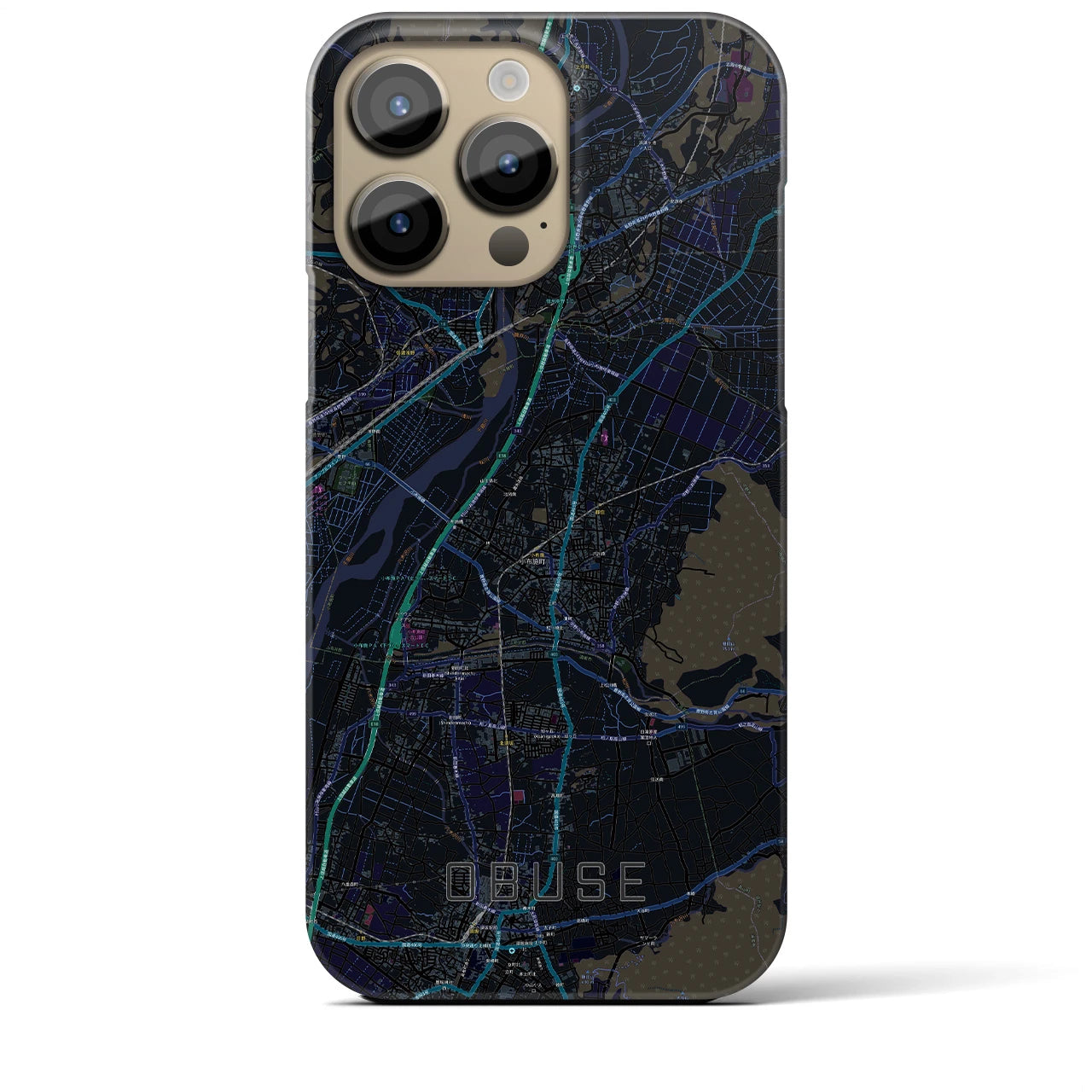 【小布施】地図柄iPhoneケース（バックカバータイプ・ブラック）iPhone 14 Pro Max 用