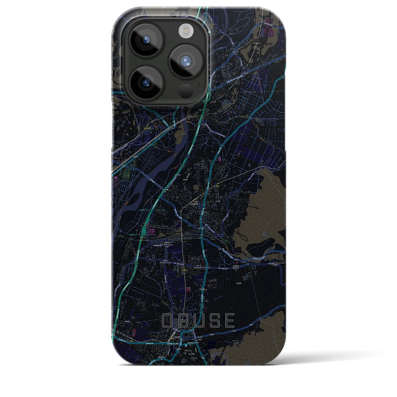 【小布施】地図柄iPhoneケース（バックカバータイプ・ブラック）iPhone 15 Pro Max 用
