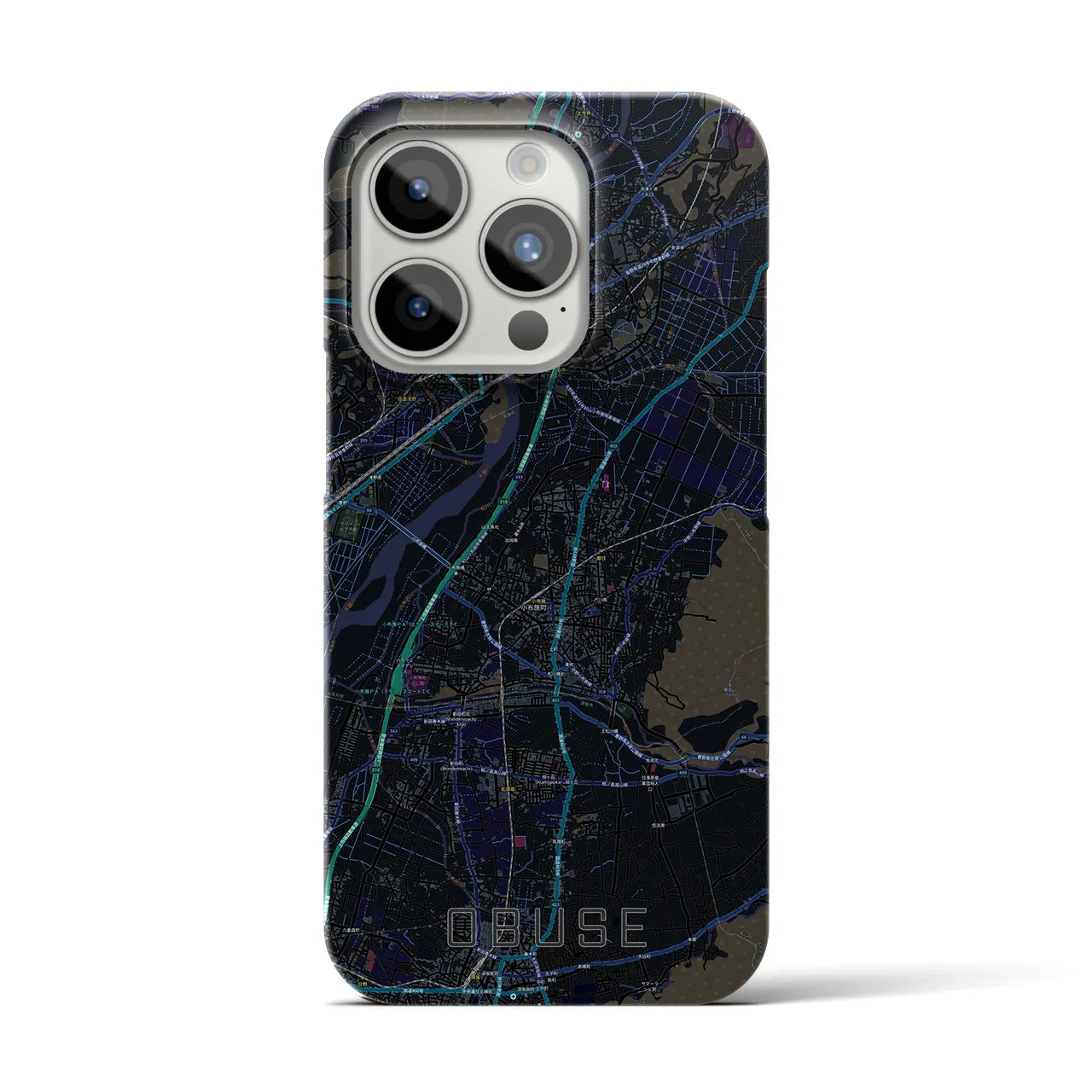 【小布施】地図柄iPhoneケース（バックカバータイプ・ブラック）iPhone 15 Pro 用