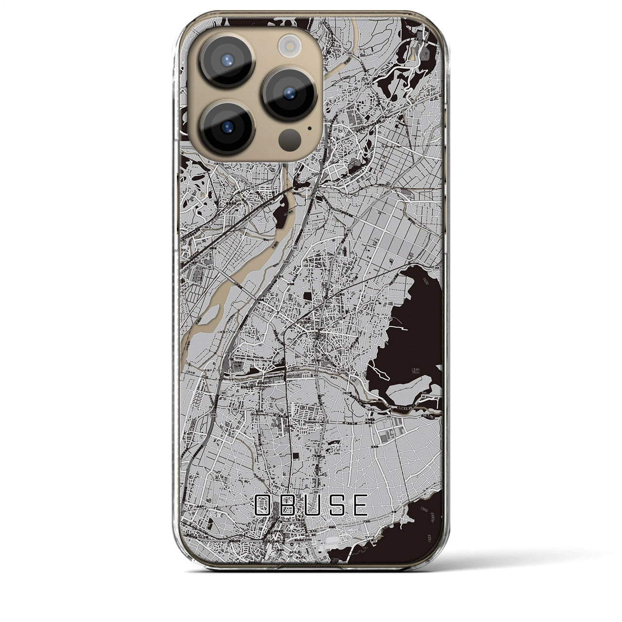 【小布施】地図柄iPhoneケース（クリアタイプ・モノトーン）iPhone 14 Pro Max 用
