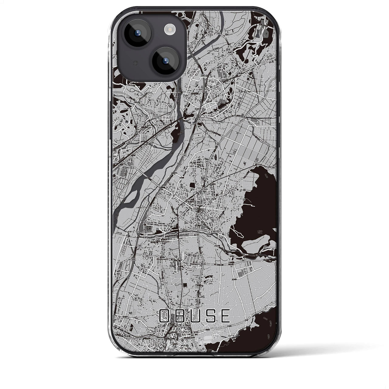 【小布施】地図柄iPhoneケース（クリアタイプ・モノトーン）iPhone 14 Plus 用