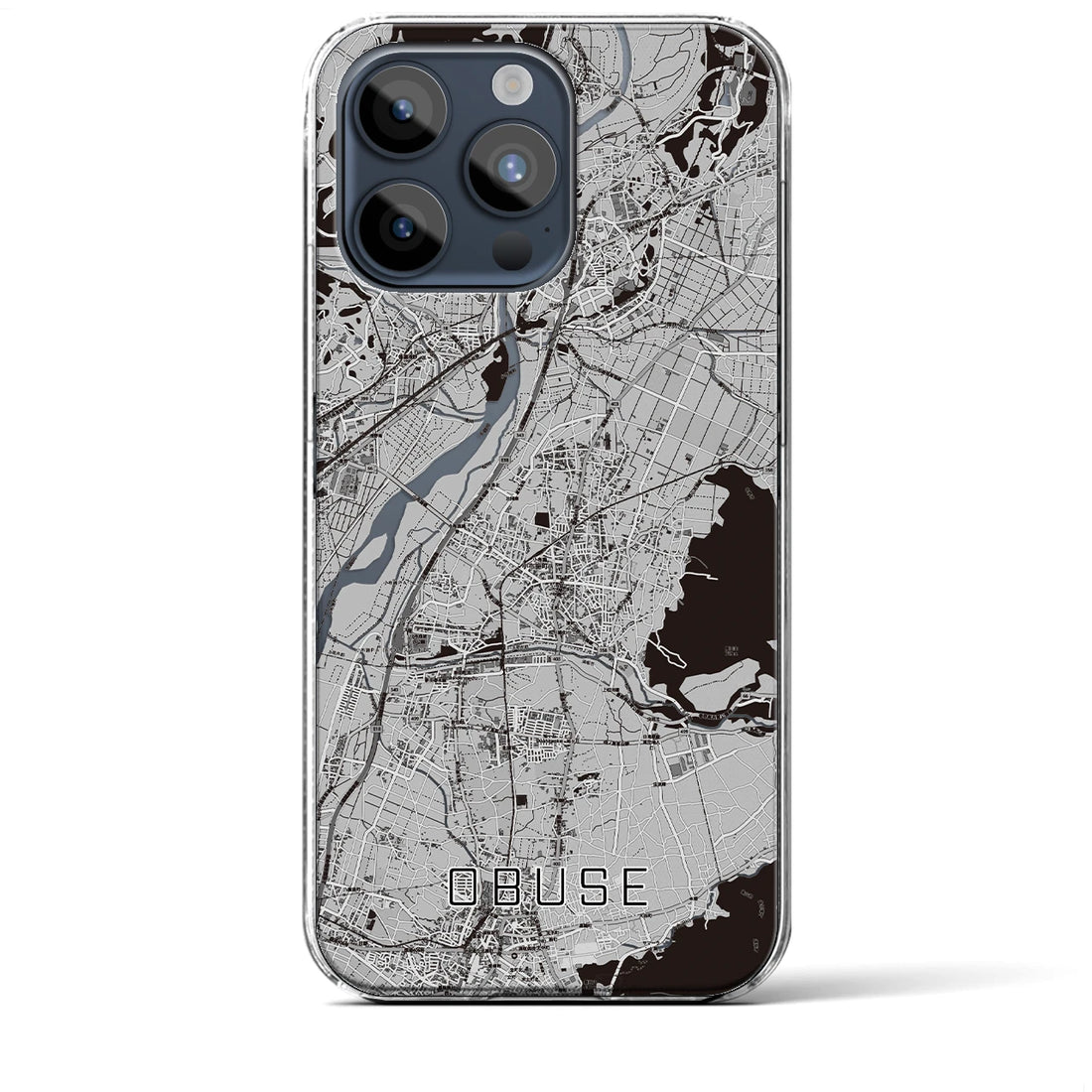 【小布施】地図柄iPhoneケース（クリアタイプ・モノトーン）iPhone 15 Pro Max 用