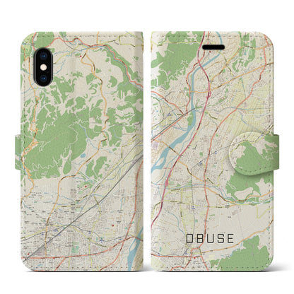 【小布施（長野県）】地図柄iPhoneケース（手帳タイプ）ナチュラル・iPhone XS / X 用