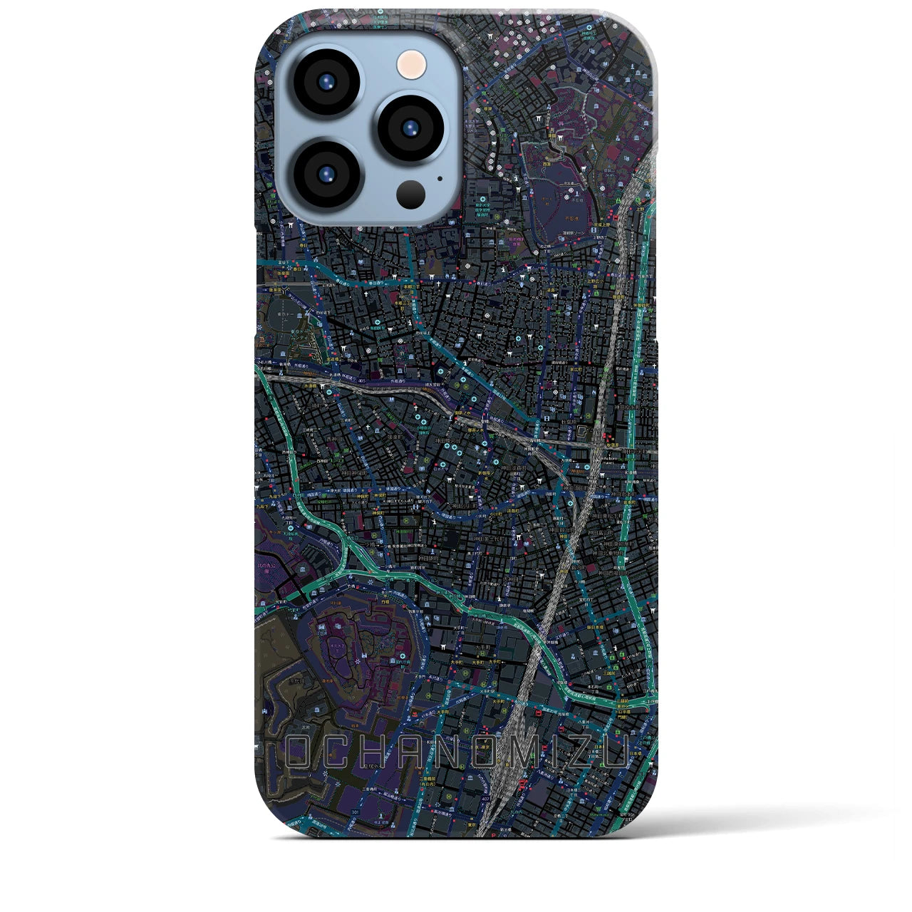 【御茶ノ水】地図柄iPhoneケース（バックカバータイプ・ブラック）iPhone 13 Pro Max 用