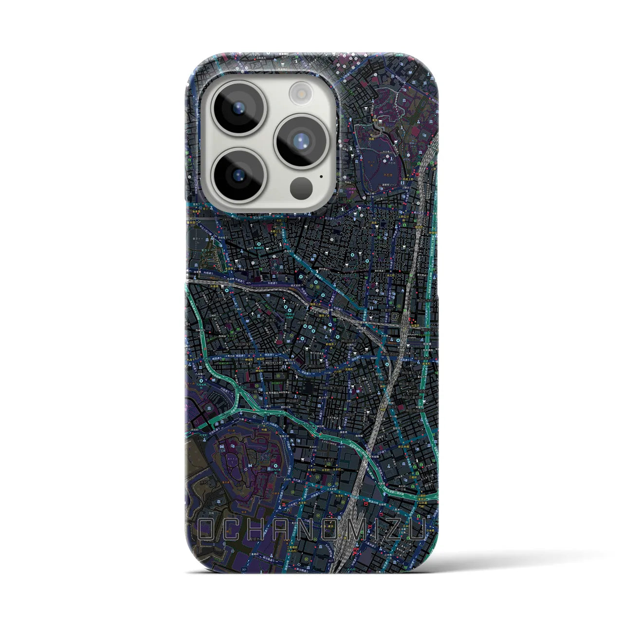 【御茶ノ水】地図柄iPhoneケース（バックカバータイプ・ブラック）iPhone 15 Pro 用