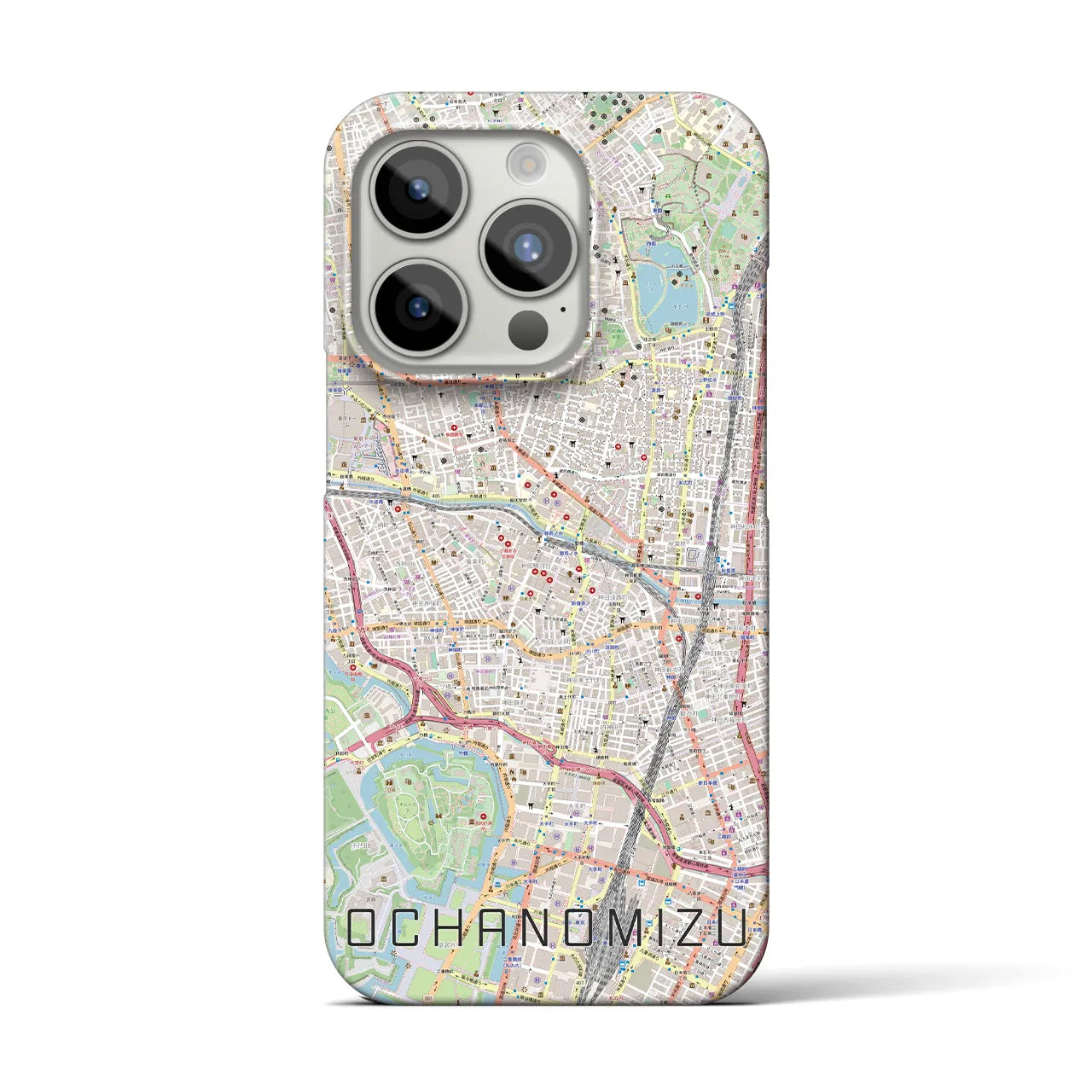 【御茶ノ水】地図柄iPhoneケース（バックカバータイプ・ナチュラル）iPhone 15 Pro 用