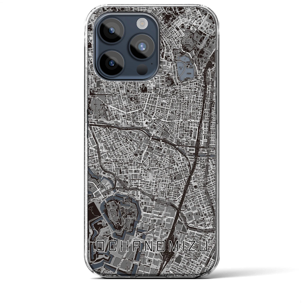 【御茶ノ水】地図柄iPhoneケース（クリアタイプ・モノトーン）iPhone 15 Pro Max 用