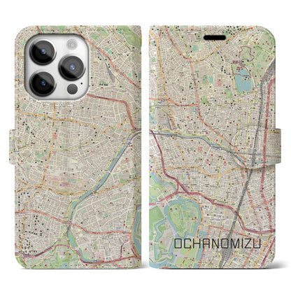 【御茶ノ水（東京都）】地図柄iPhoneケース（手帳タイプ）ナチュラル・iPhone 14 Pro 用