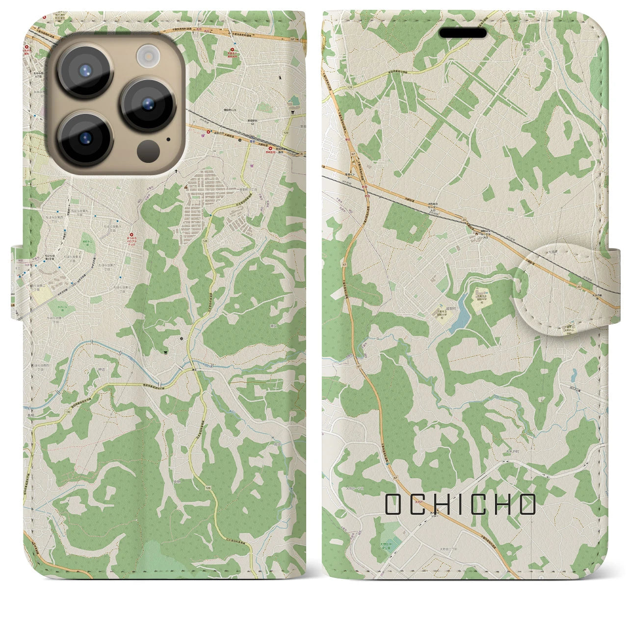 【越智町】地図柄iPhoneケース（手帳両面タイプ・ナチュラル）iPhone 14 Pro Max 用