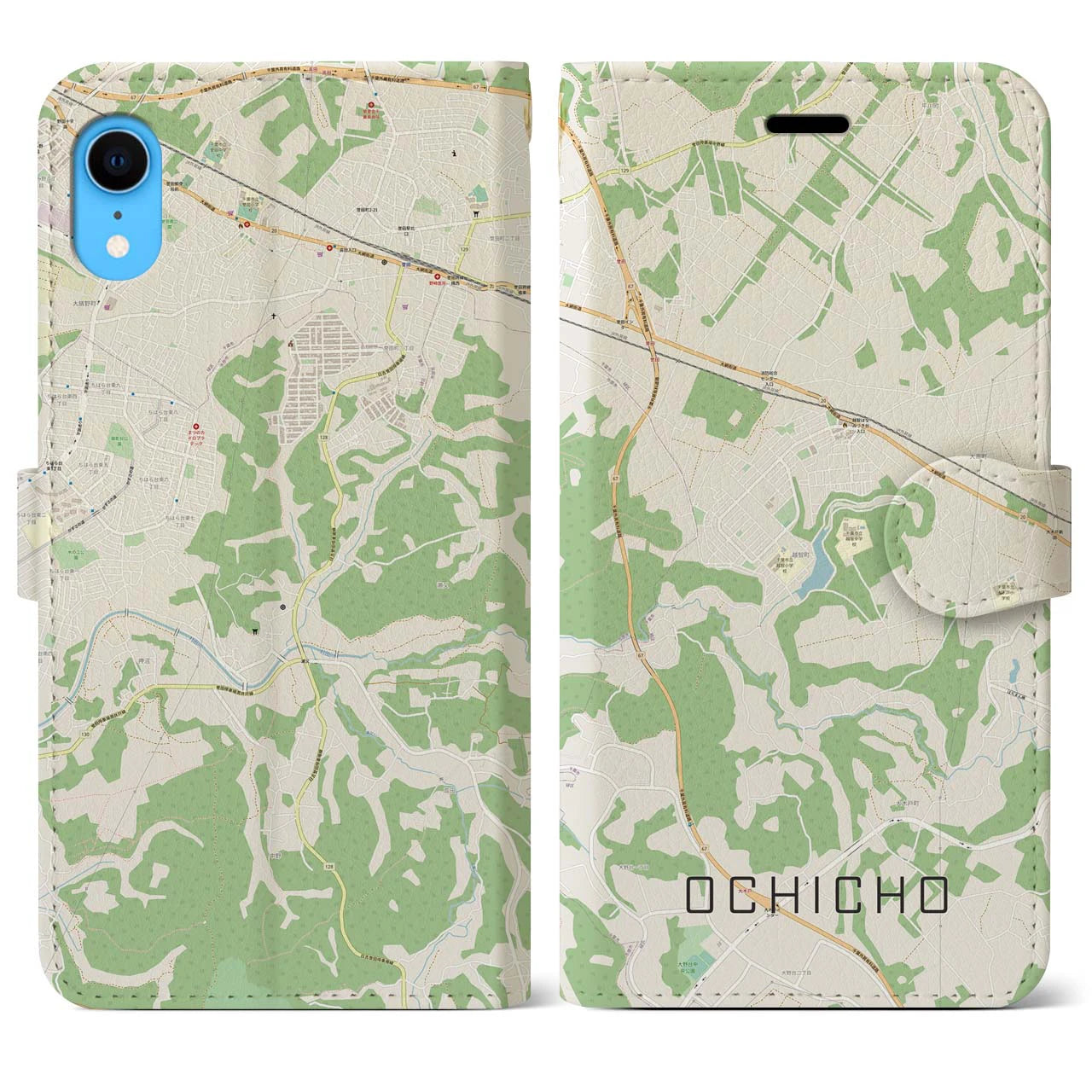 【越智町】地図柄iPhoneケース（手帳両面タイプ・ナチュラル）iPhone XR 用
