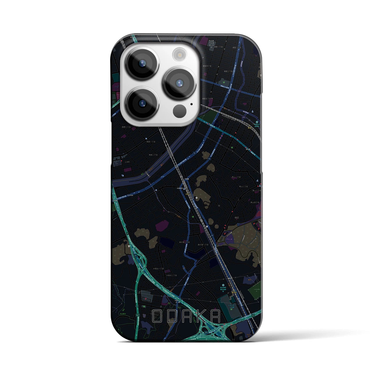 【大高】地図柄iPhoneケース（バックカバータイプ・ブラック）iPhone 14 Pro 用
