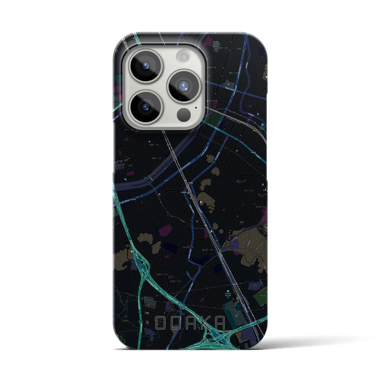 【大高】地図柄iPhoneケース（バックカバータイプ・ブラック）iPhone 15 Pro 用